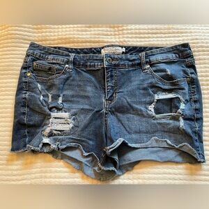 Torrid Distressed Dark Blue Denim Jean Shorts